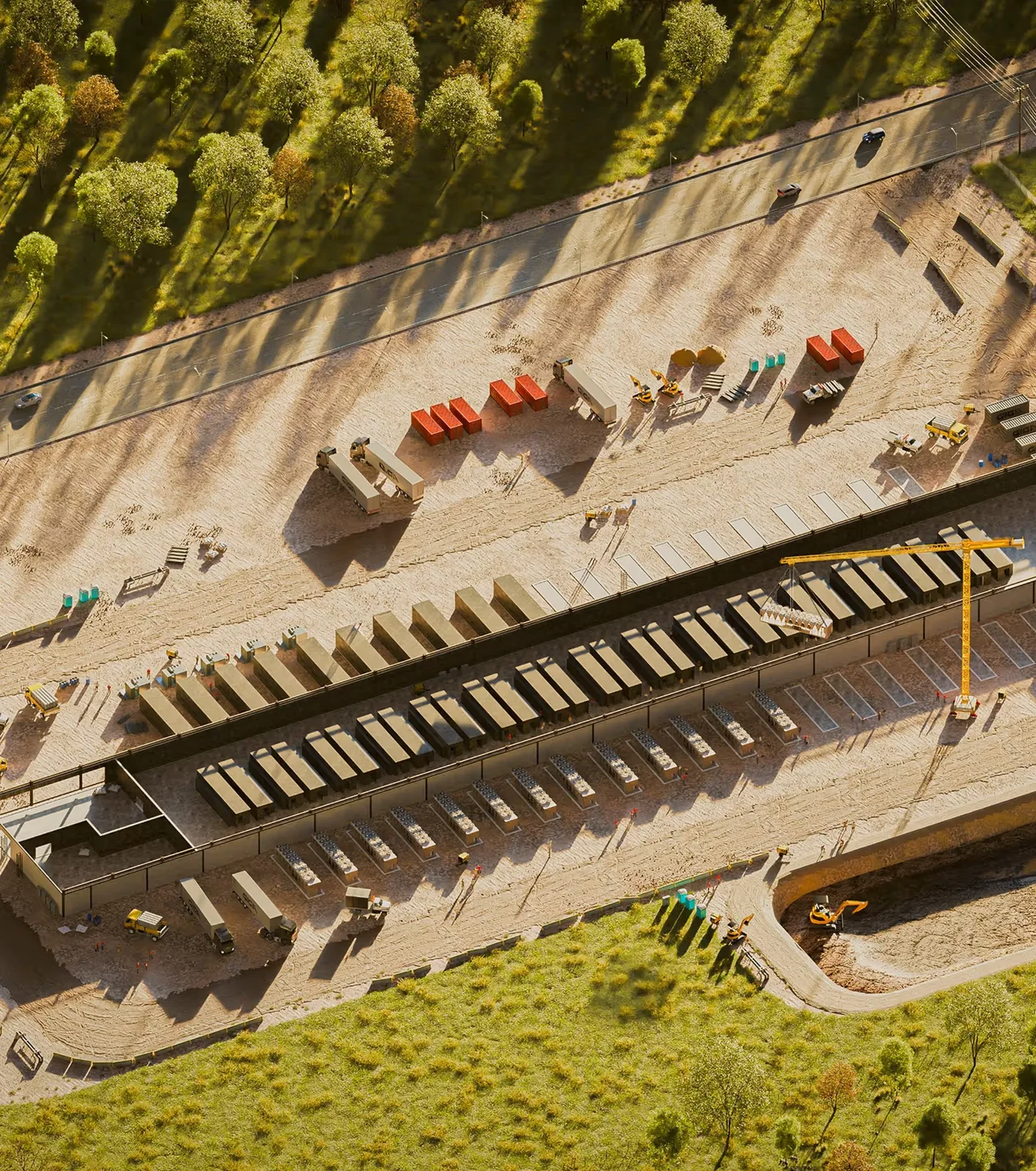 Aerial view of a data center construction site
